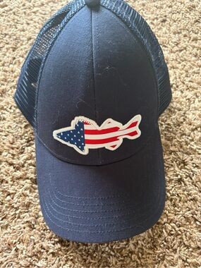 Simms Navy Trucker Hat with American Flag Fish Patch
